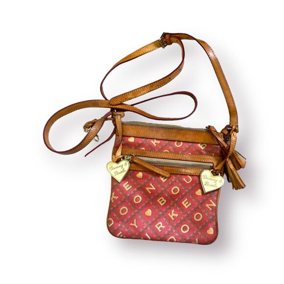 Dooney & Bourke‎ Orange Tan Crossbody Purse Crossword Hearts Logo Handbag - Picture 1 of 5